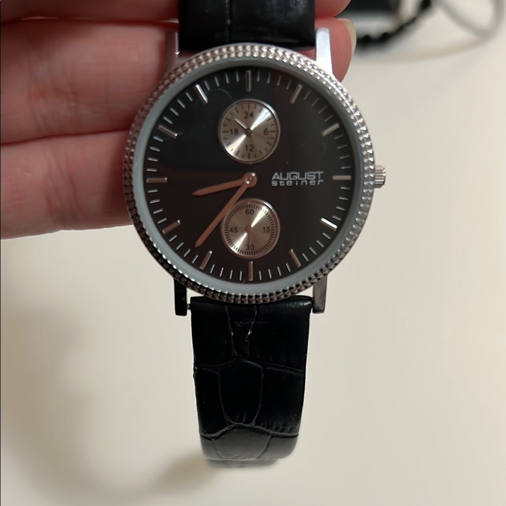 AUGUST STEINER Black Leather Band Watch